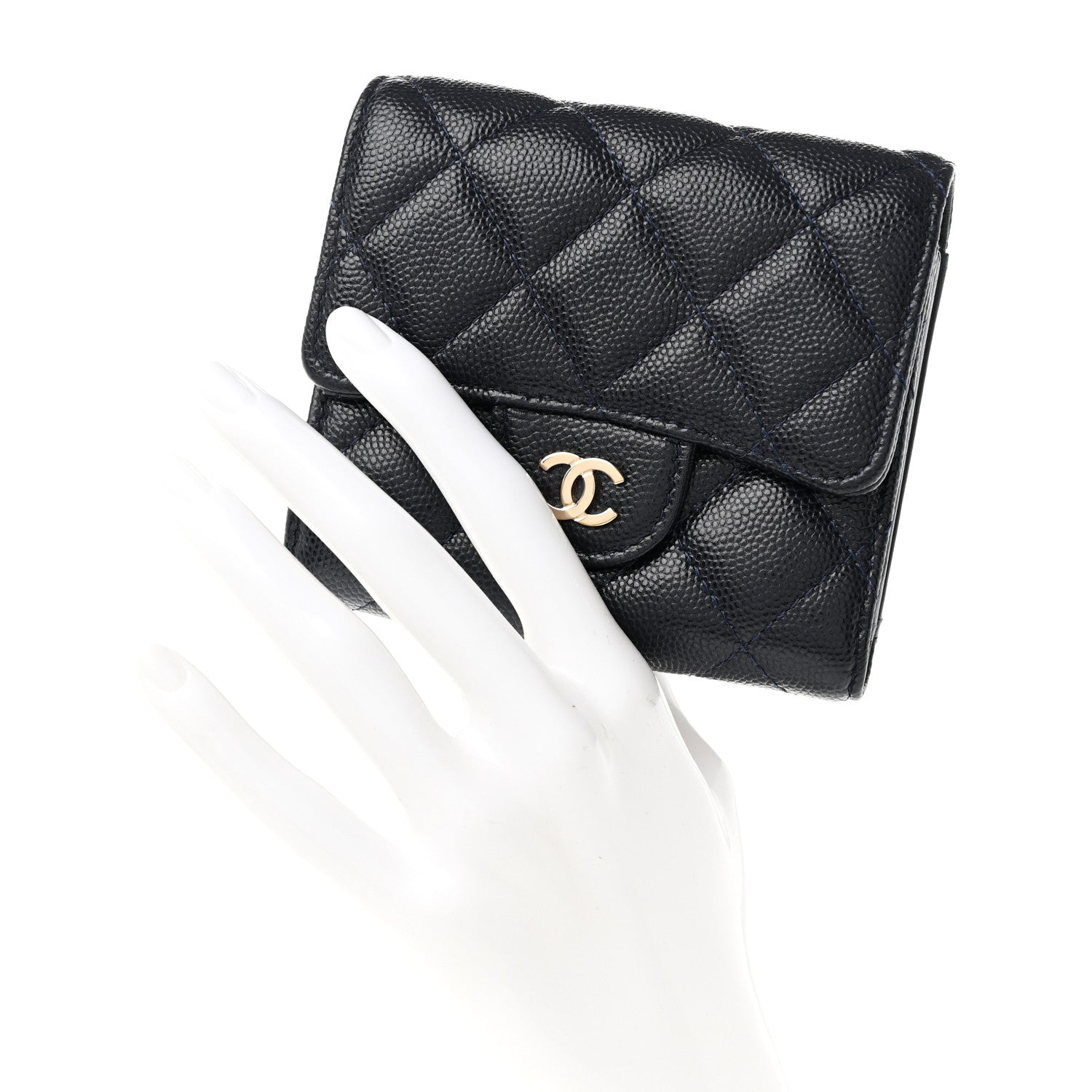 Chanel Caviar Quilted Compact Flap Wallet Navy 2 of 16