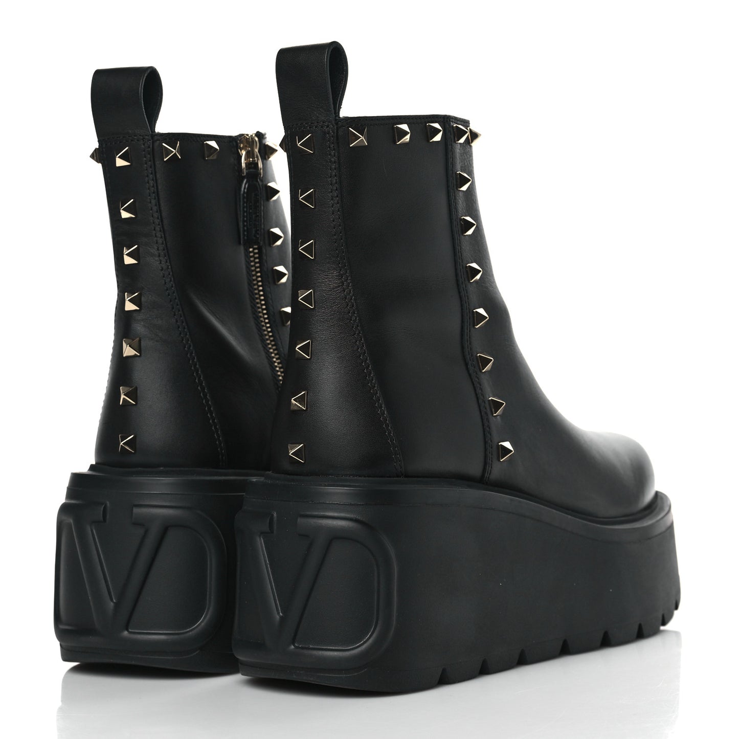 Calfskin Rockstud VLOGO Uniqueform Chelsea 55/85mm Flatform Ankle Boots 39 Black