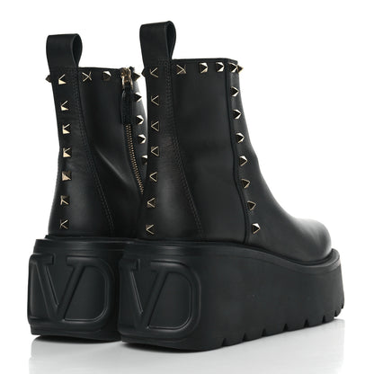 Valentino Garavani Calfskin Rockstud VLOGO Uniqueform Chelsea 55/85mm Flatform Ankle Boots 39 Black 4 of 9