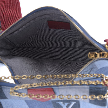 Louis Vuitton Denim Damier Monogram Patchwork Multi Pochette Accessories Blue Rouge 5 of 10