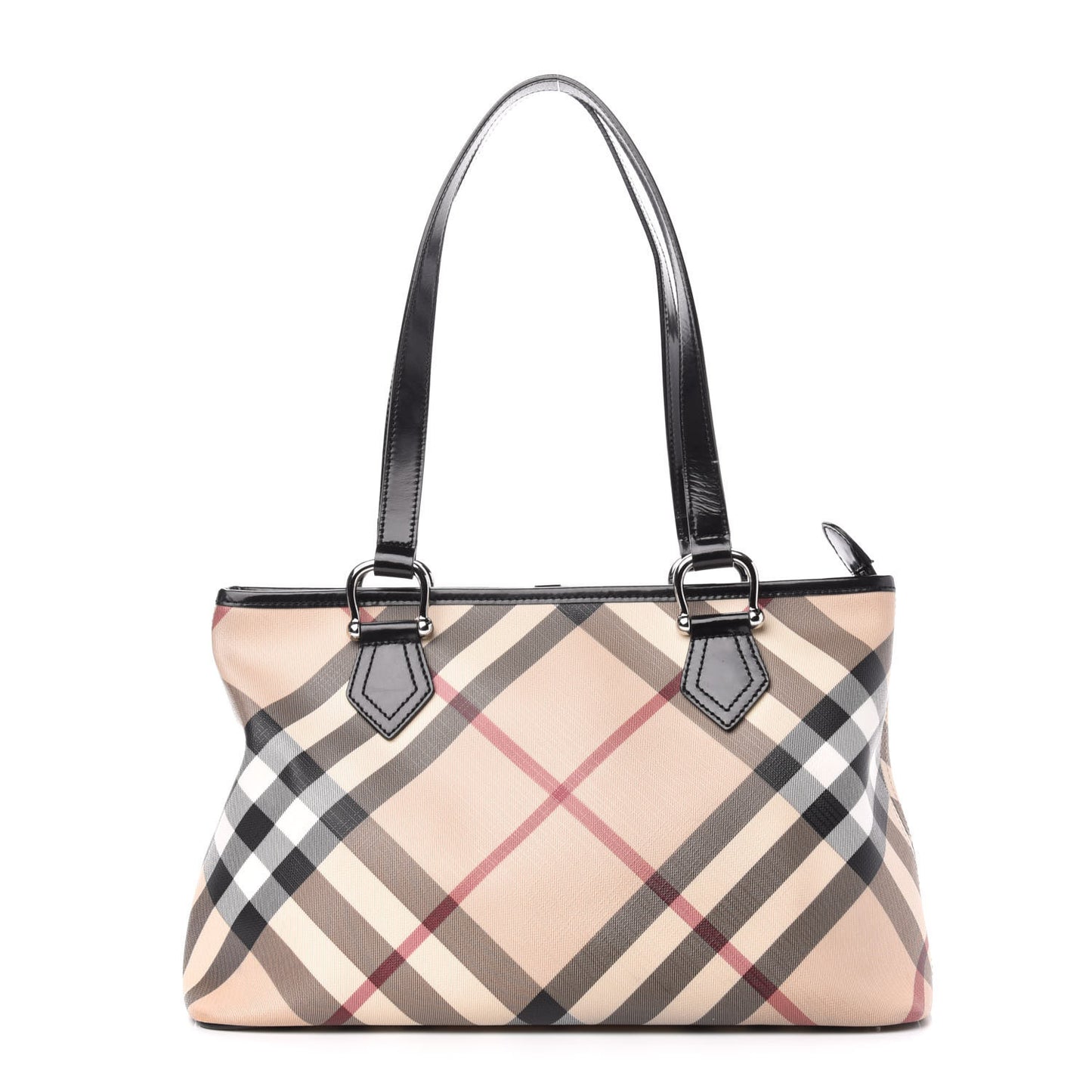 Patent Trim Nova Check Shopper Tote Black