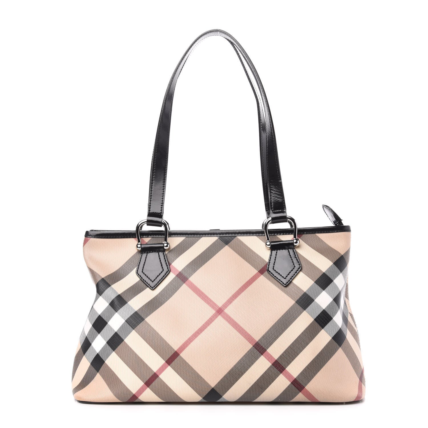 Burberry Patent Trim Nova Check Shopper Tote Black 1 of 15
