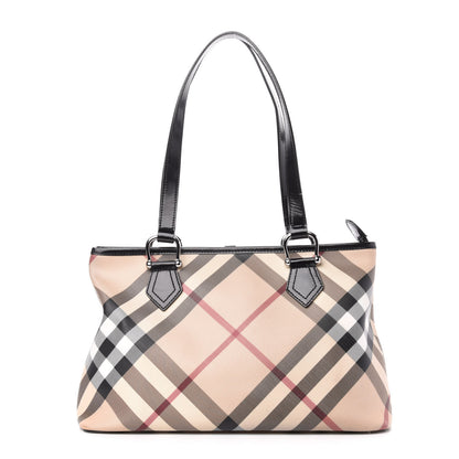 Burberry Patent Trim Nova Check Shopper Tote Black 1 of 15