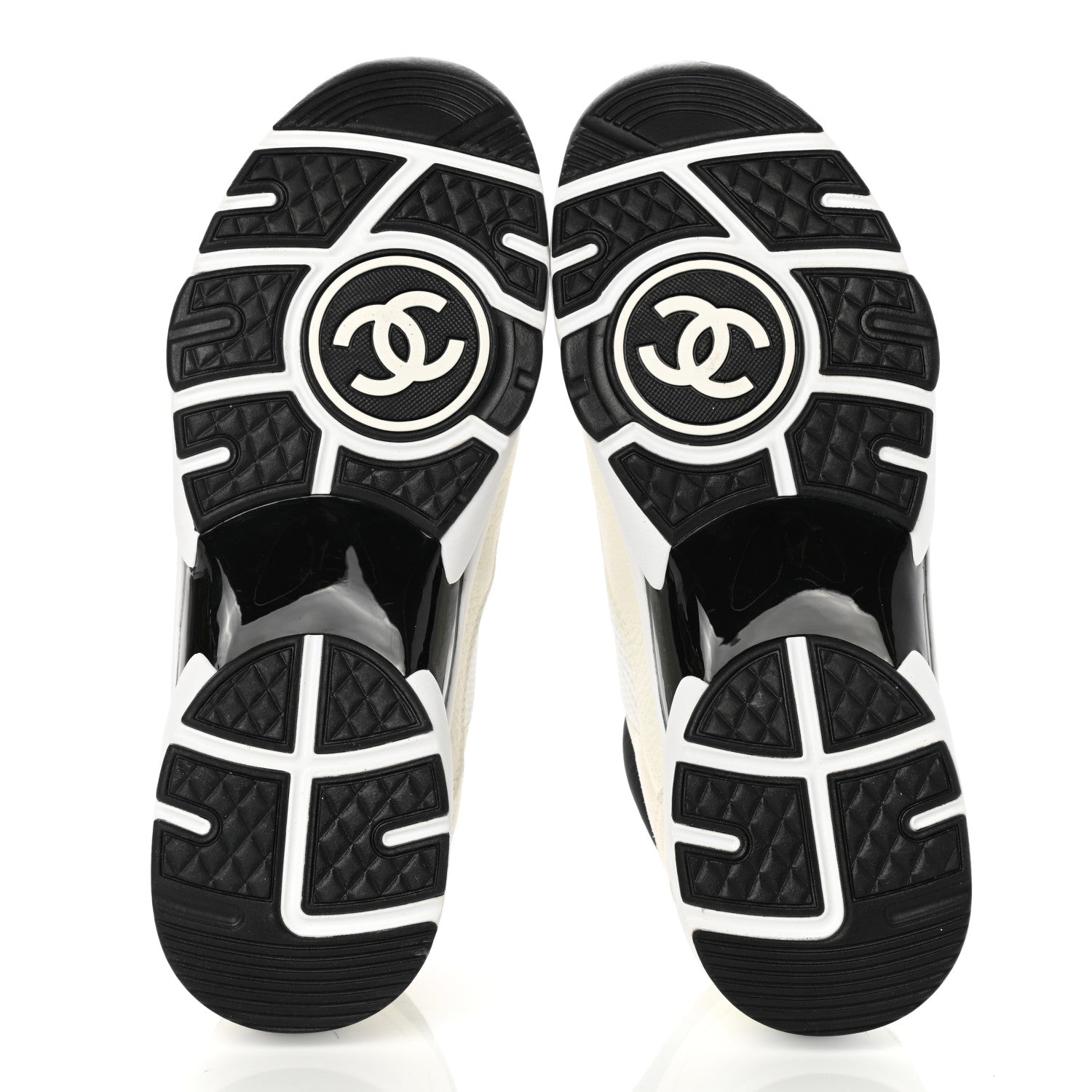 Chanel Mesh Suede Calfskin Grained Calfskin Womens CC Sneakers 40.5 White Black 5 of 10