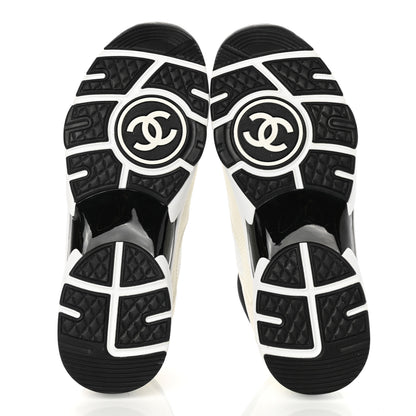 Chanel Mesh Suede Calfskin Grained Calfskin Womens CC Sneakers 40.5 White Black 5 of 10