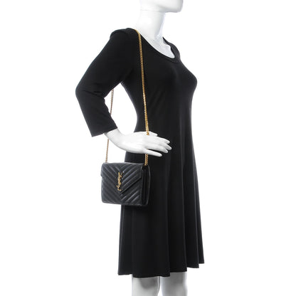 Saint Laurent Grain De Poudre Matelasse Chevron Medium Monogram Chain Wallet Black 2 of 7