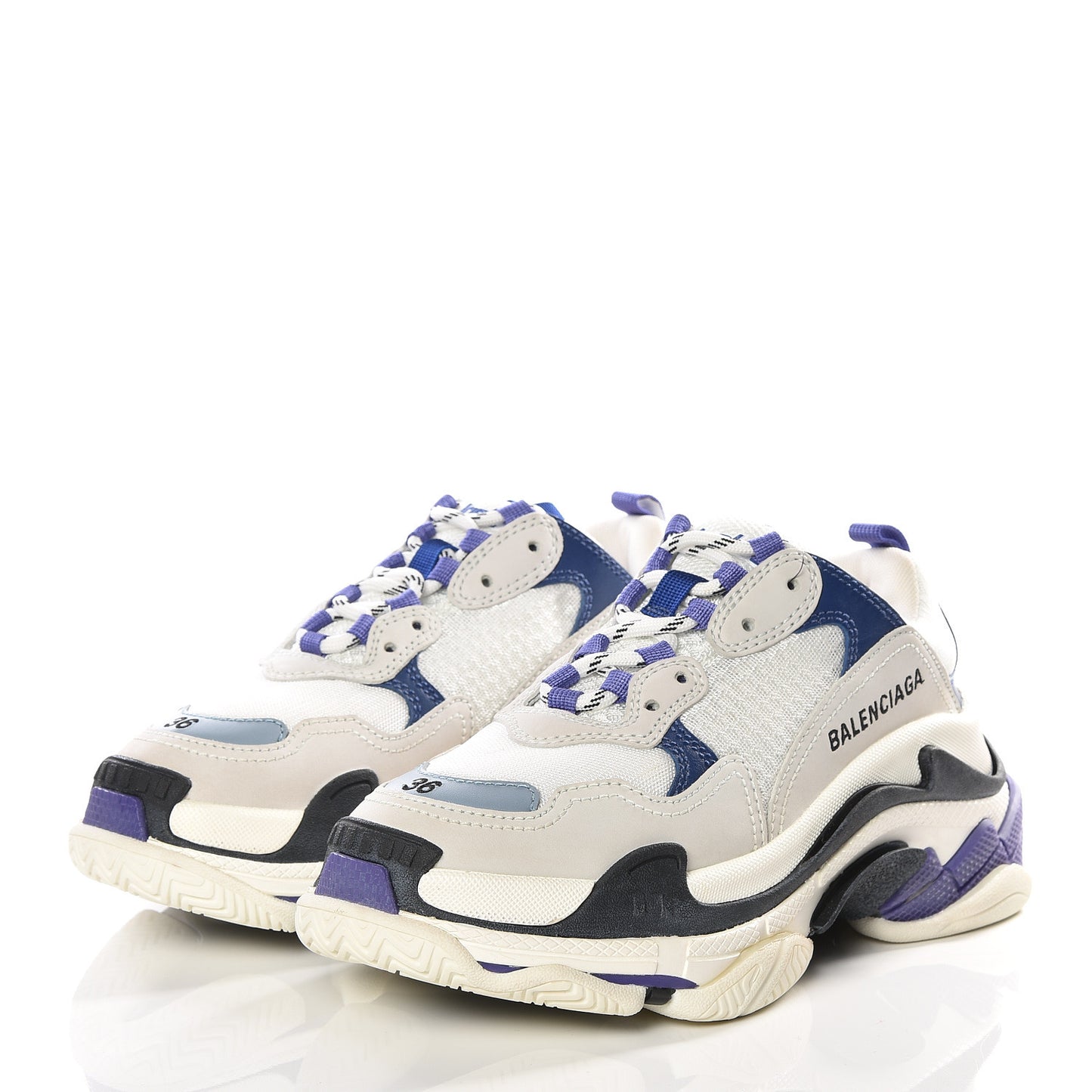 Mesh Nubuck Womens Triple S Sneakers 36 White Bleu Violet