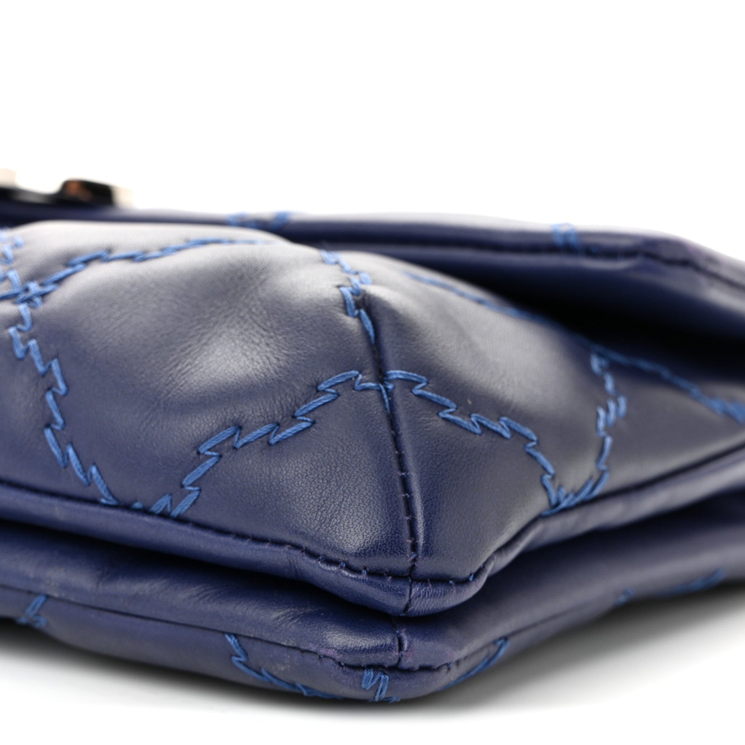 Chanel Calfskin Quilted Double Stitch Hamptons Clutch with Chain Blue 10 of 11