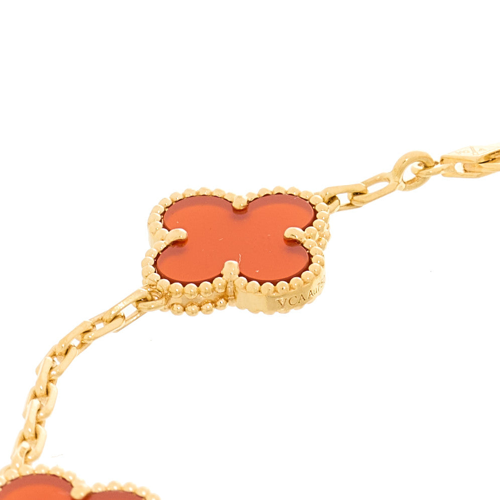 Van Cleef & Arpels 18K Yellow Gold Carnelian 5 Motifs Vintage Alhambra Bracelet 4 of 5