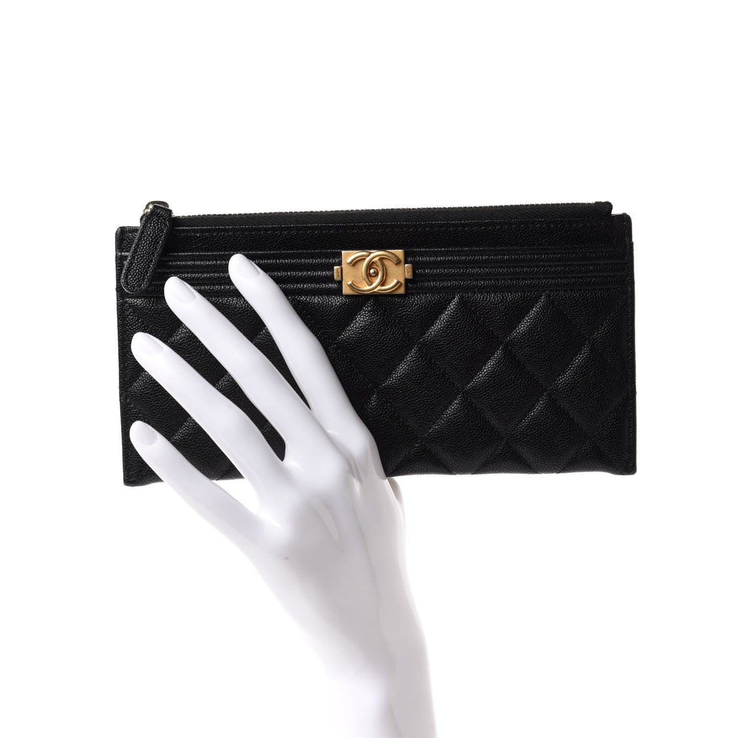 Caviar Quilted Classic Zip Boy Pouch Black