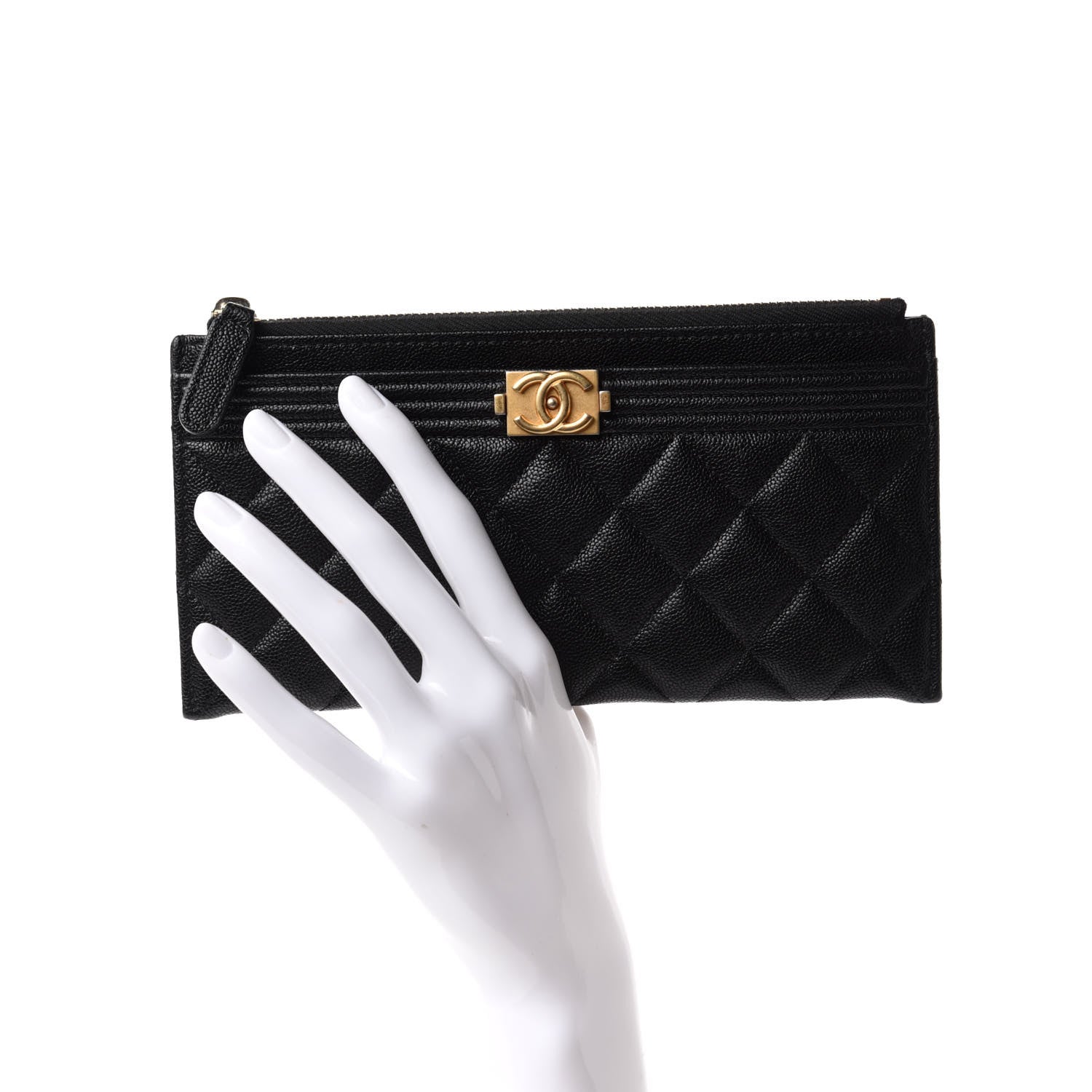 Chanel Caviar Quilted Classic Zip Boy Pouch Black 2 of 7