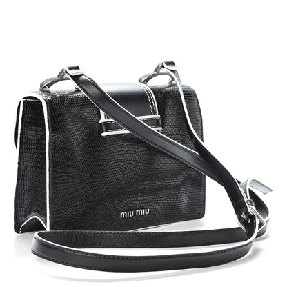 Miu Miu Embossed Lizard Calfskin Crystal Embellished Saint Lucertola Shoulder Bag Black 3 of 12