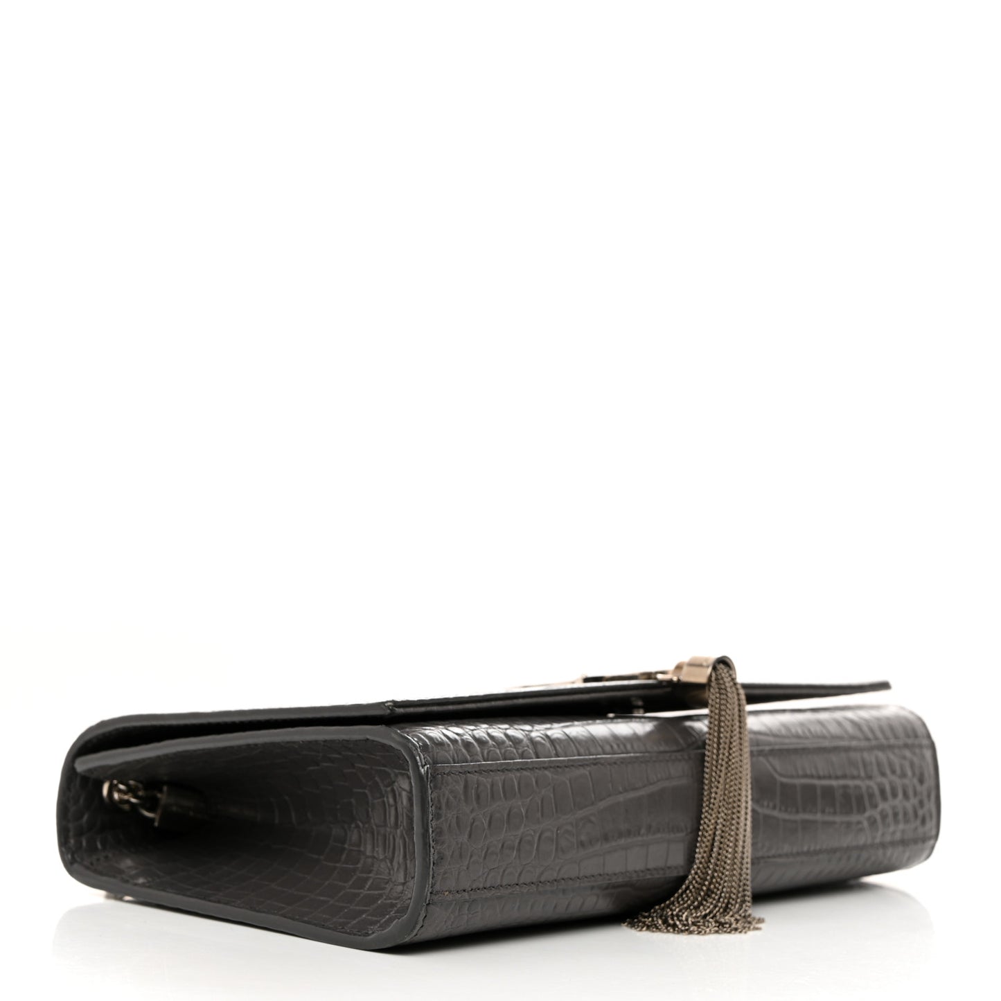 Calfskin Crocodile Embossed Medium Classic Monogram Kate Tassel Satchel Storm