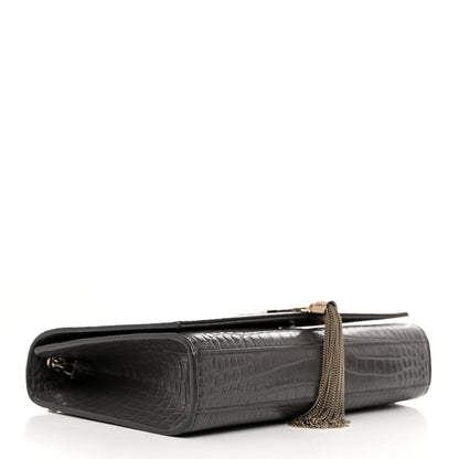 Saint Laurent Calfskin Crocodile Embossed Medium Classic Monogram Kate Tassel Satchel Storm 4 of 10