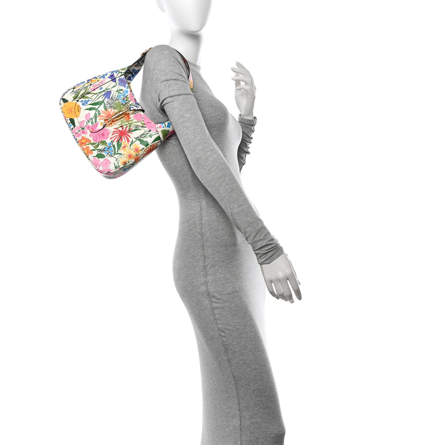 X KEN SCOTT New Shangai Calfskin Jardin D'Avril Floral Print Small Jackie 1961 Hobo Ivory Pink