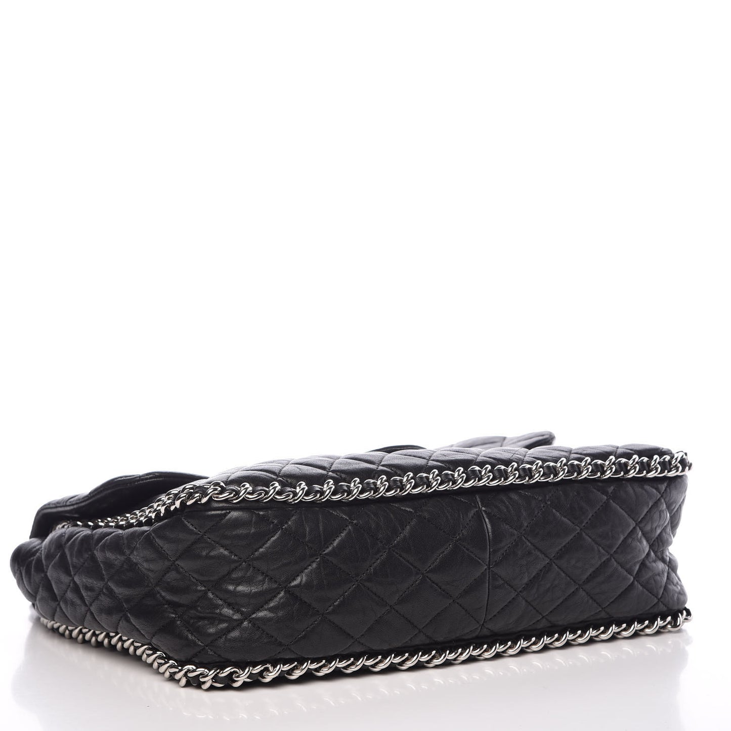 Washed Lambskin Quilted Maxi Chain Around Flap Black