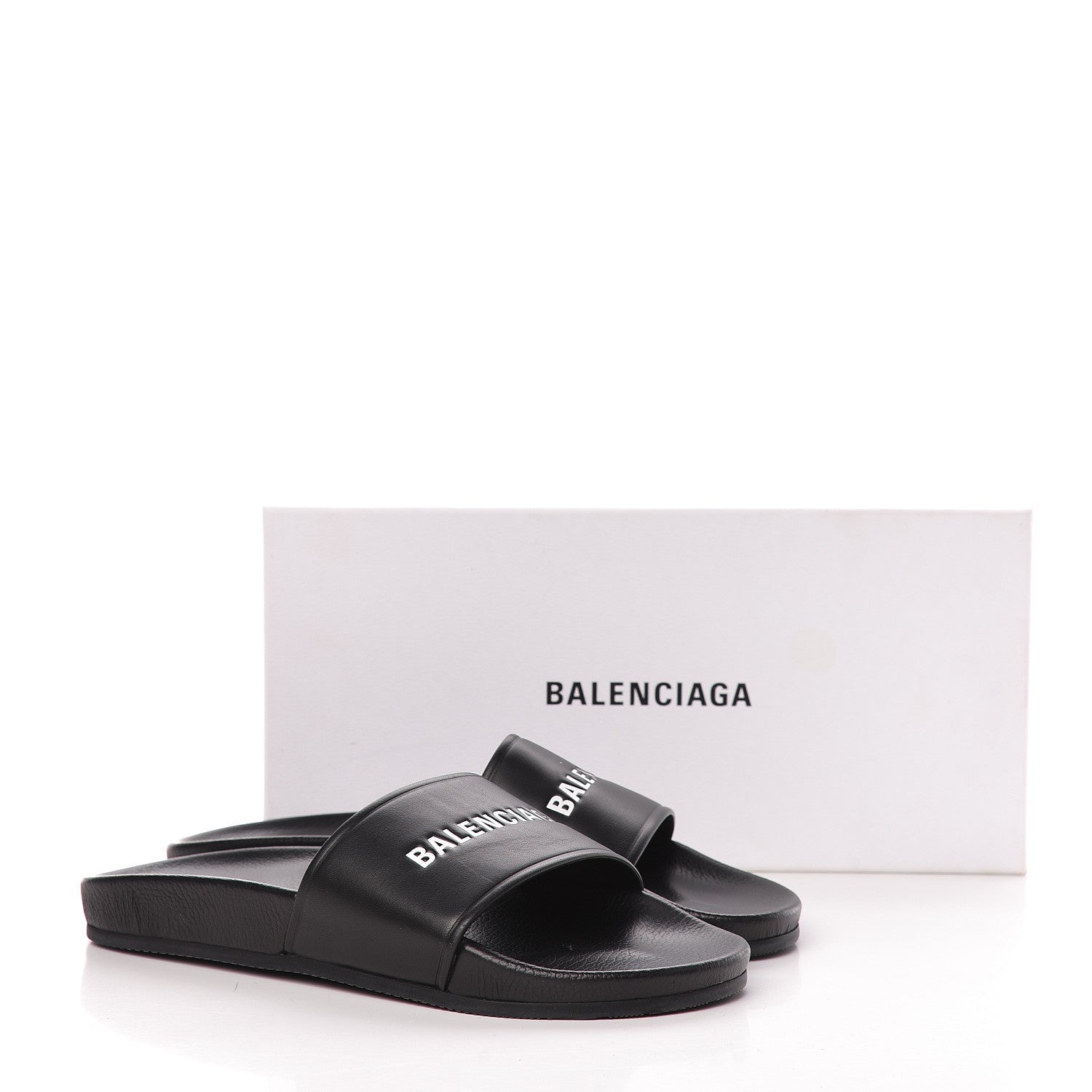 Balenciaga Nappa Logo Pool Slide Sandals 41 Black White 10 of 10