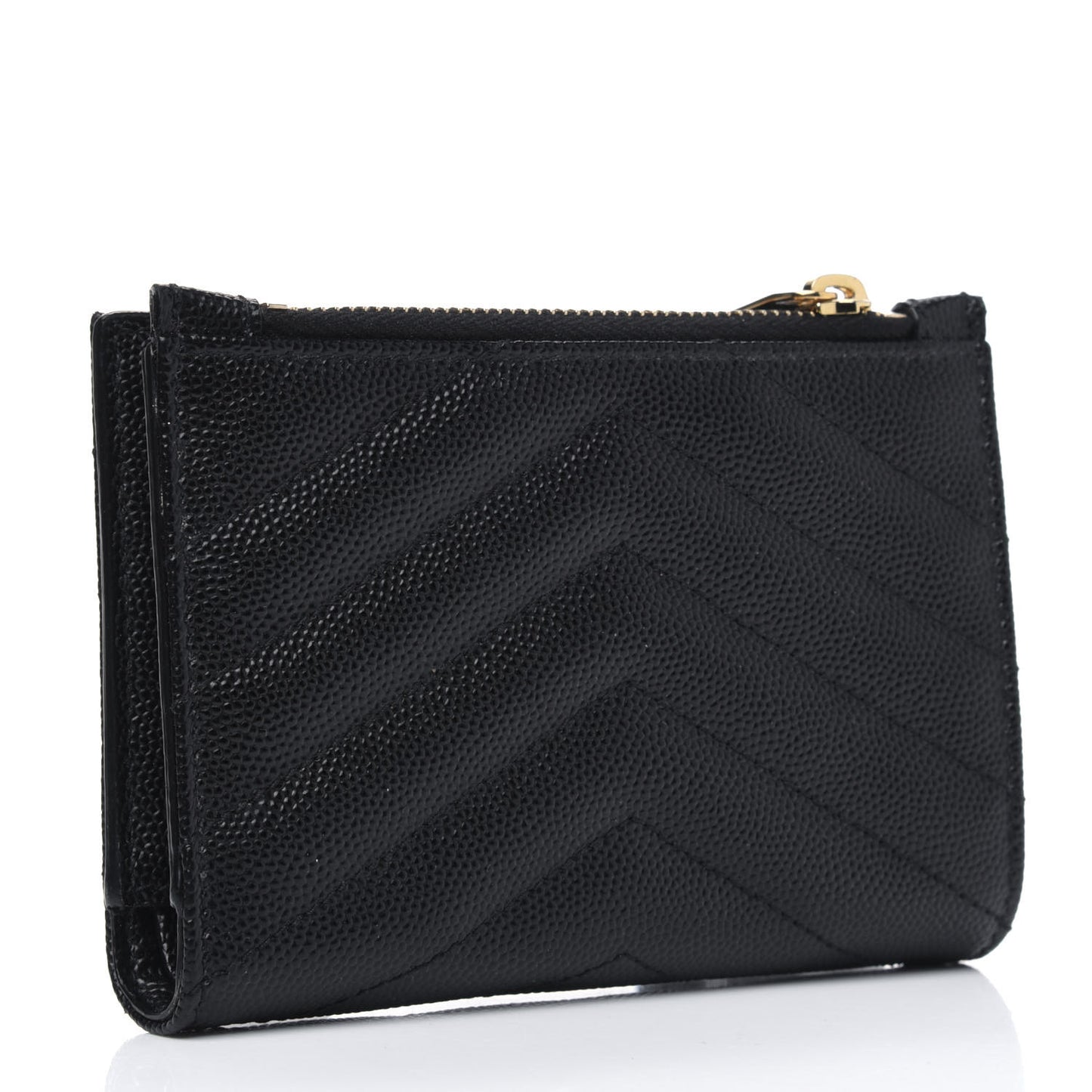 Grain De Poudre Matelasse Chevron Monogram Zipped Two-Part Wallet Black