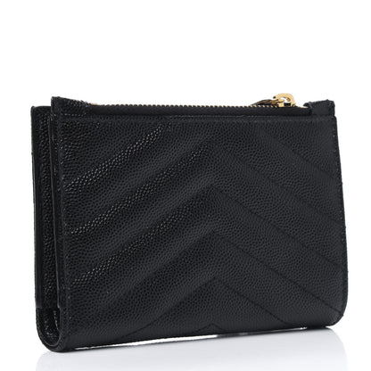 Saint Laurent Grain De Poudre Matelasse Chevron Monogram Zipped Two-Part Wallet Black 2 of 5
