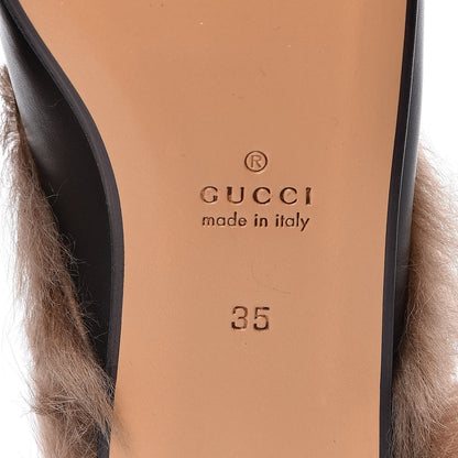 Gucci Calfskin Lambswool Tiger Embroidered Womens Princetown Slippers 35 Black 6 of 8