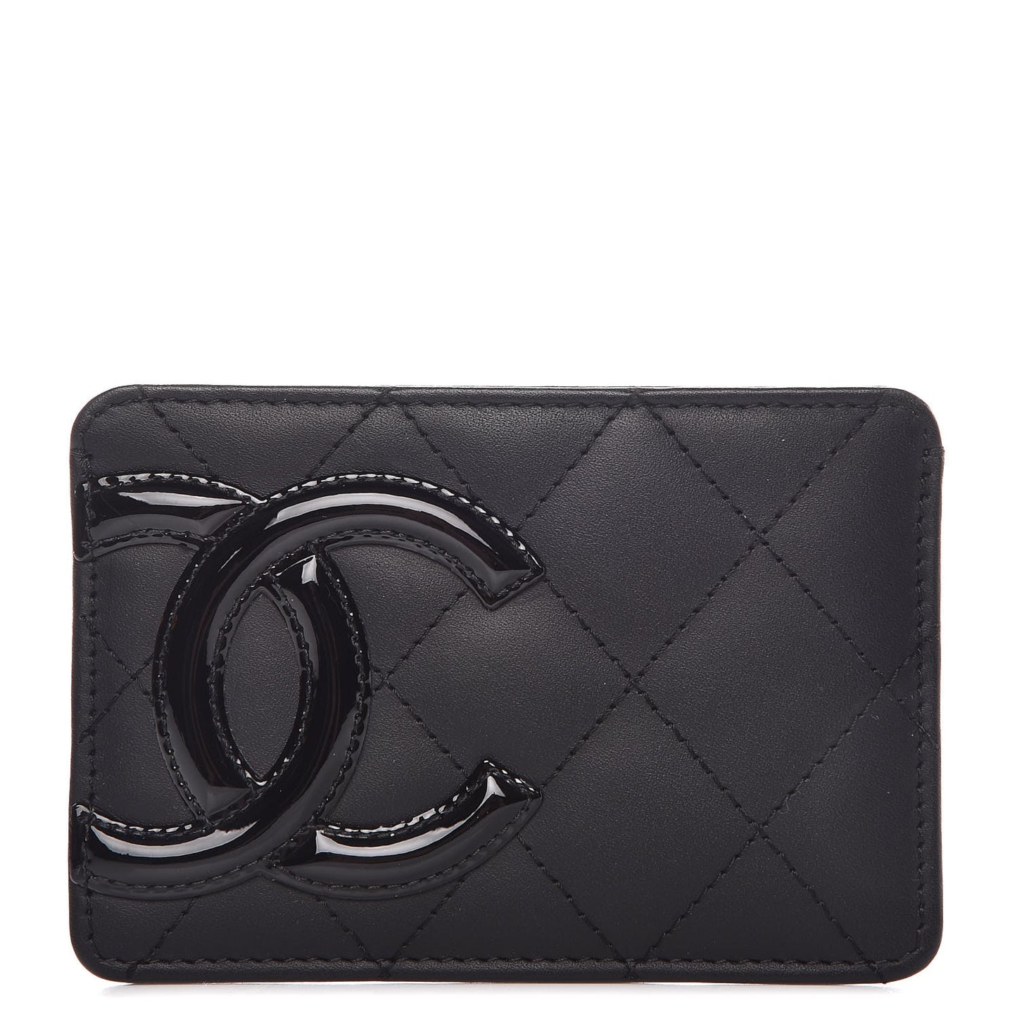 Calfskin Quilted Cambon Card Holder Black