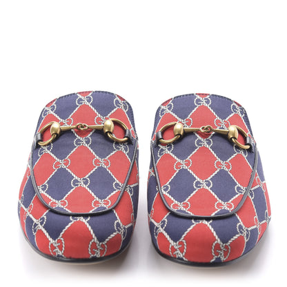 Gucci Mini GG Rhombus Chain Mens Princetown Slippers 5 Royal Bleuett Red 2 of 9