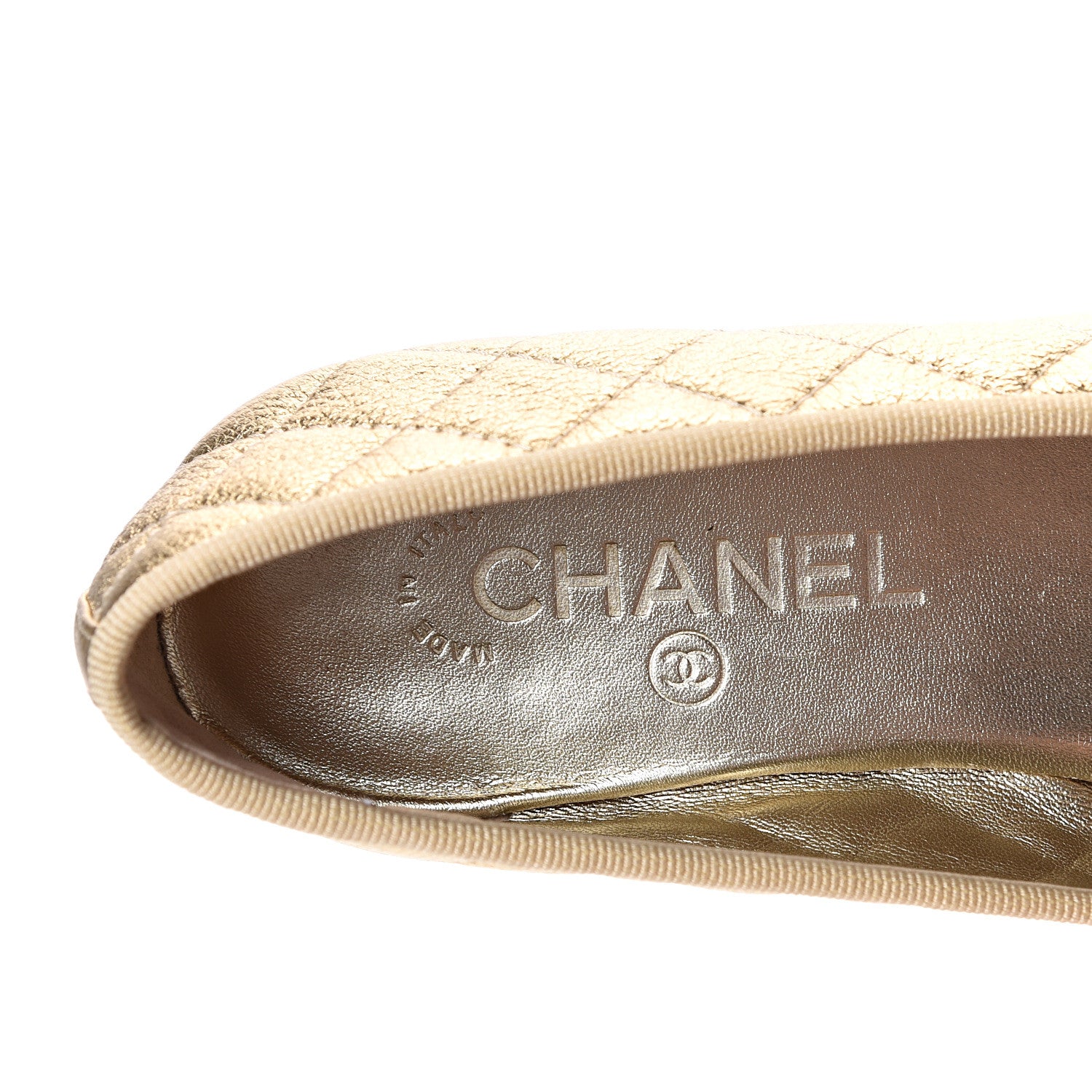 Chanel Metallic Lambskin Quilted Cap Toe Ballerina Flats 37.5 Gold 6 of 11