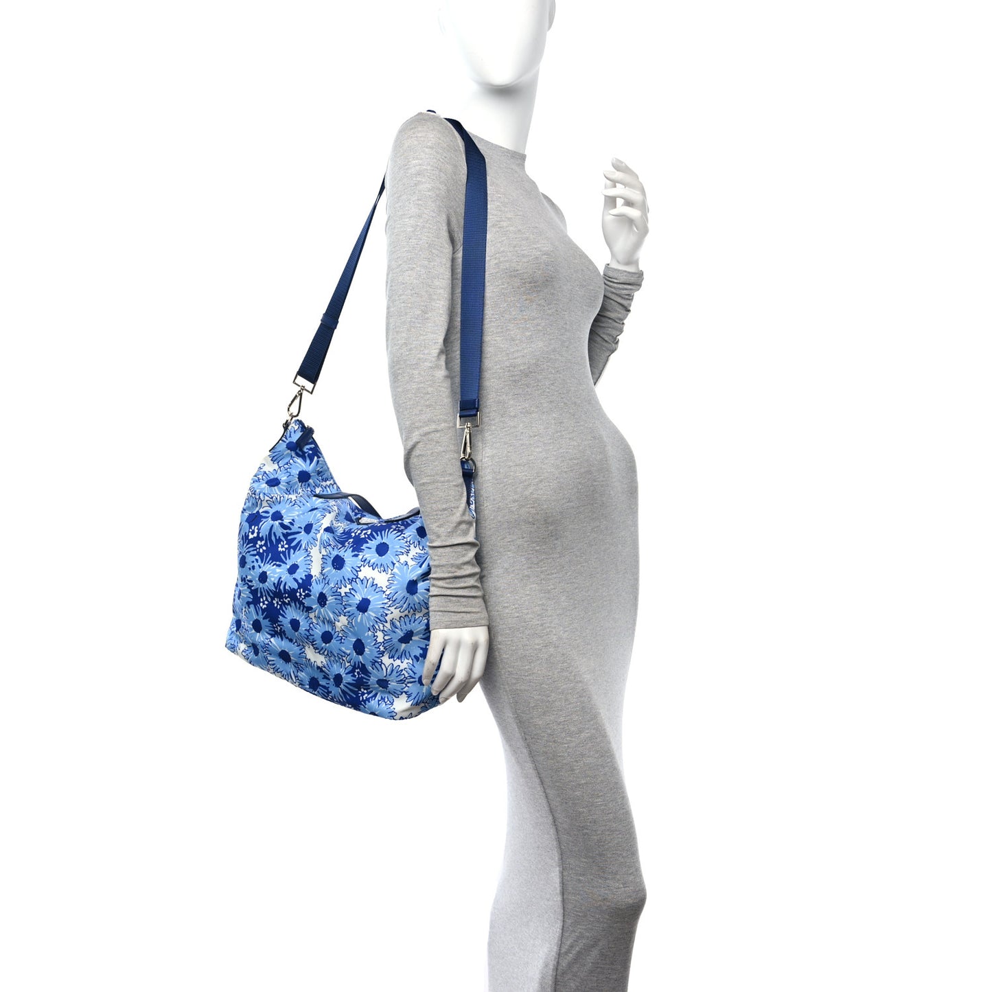 Tessuto Nylon Saffiano Floral Print Tote Baltico Dis Primule