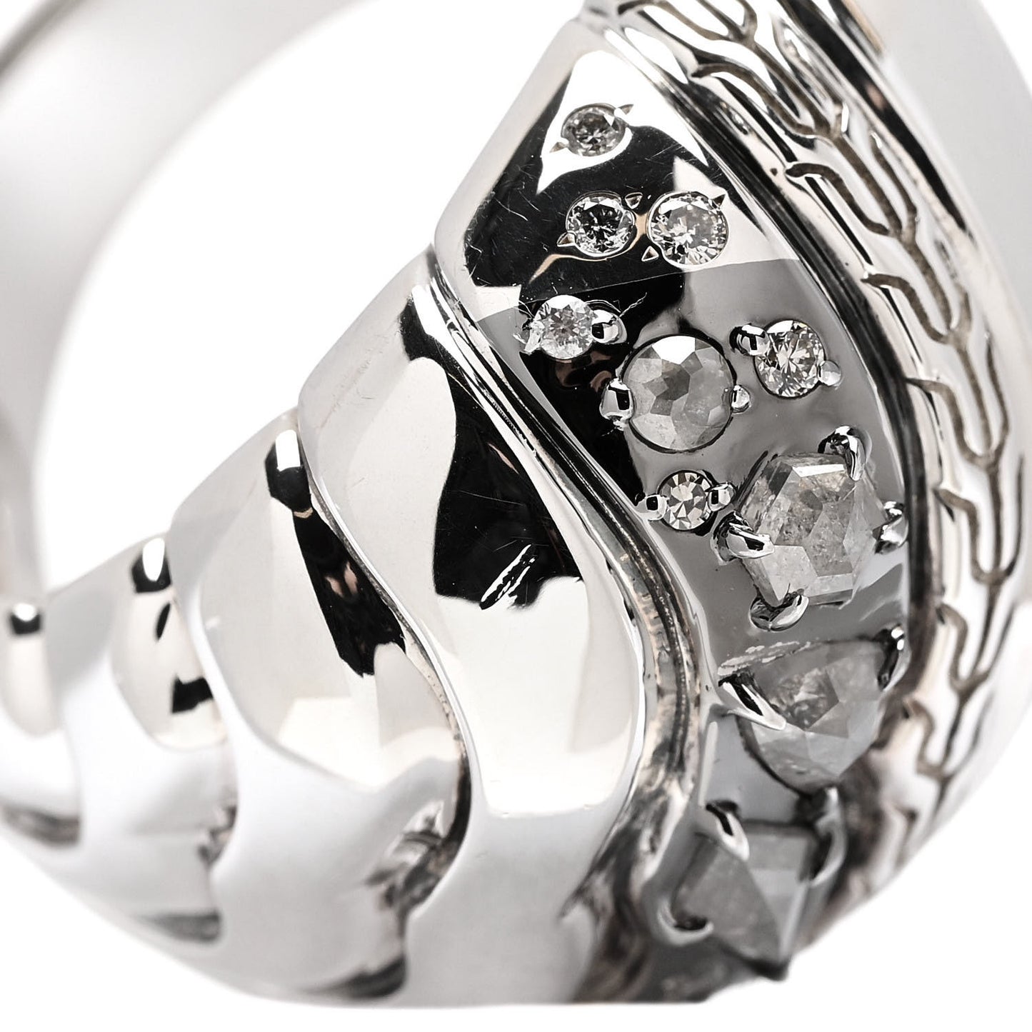 Sterling Silver Grey Diamond Lahar Dome Ring 54 7