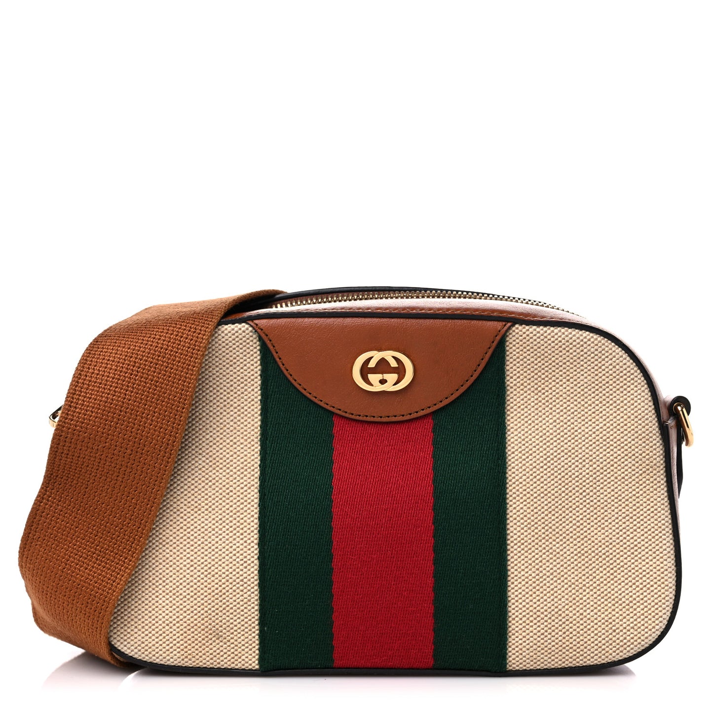 Vintage Canvas Web Shoulder Bag Sand Cuir