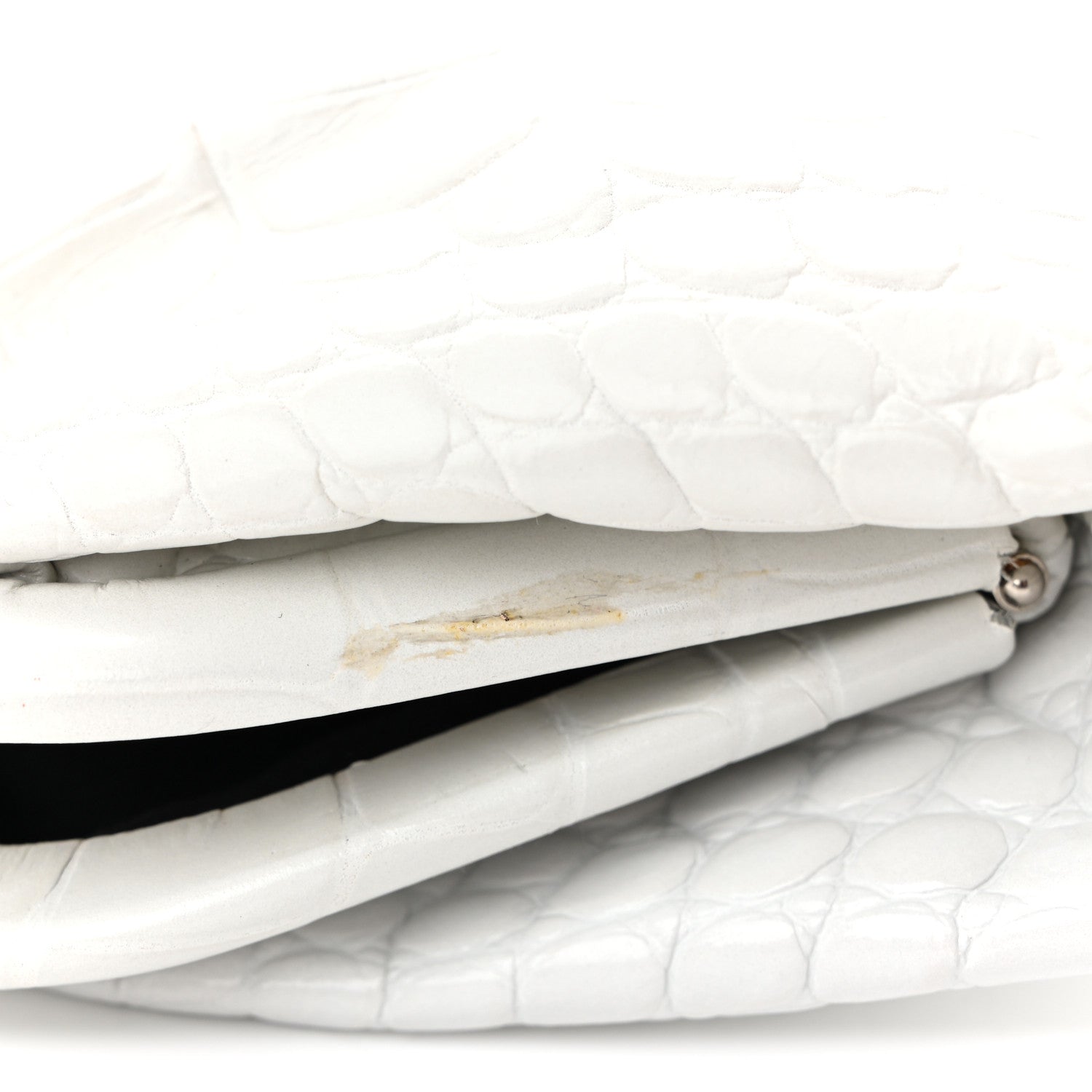Balenciaga Shiny Supple Calfskin Logo Crocodile Embossed Cloud Clutch XS White 11 of 11