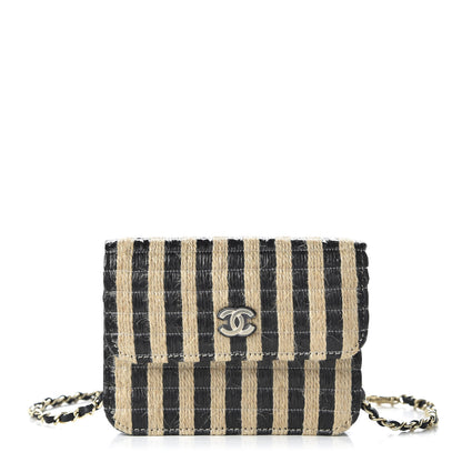Chanel Raffia Jute Striped Belt Bag Black Beige 1 of 12