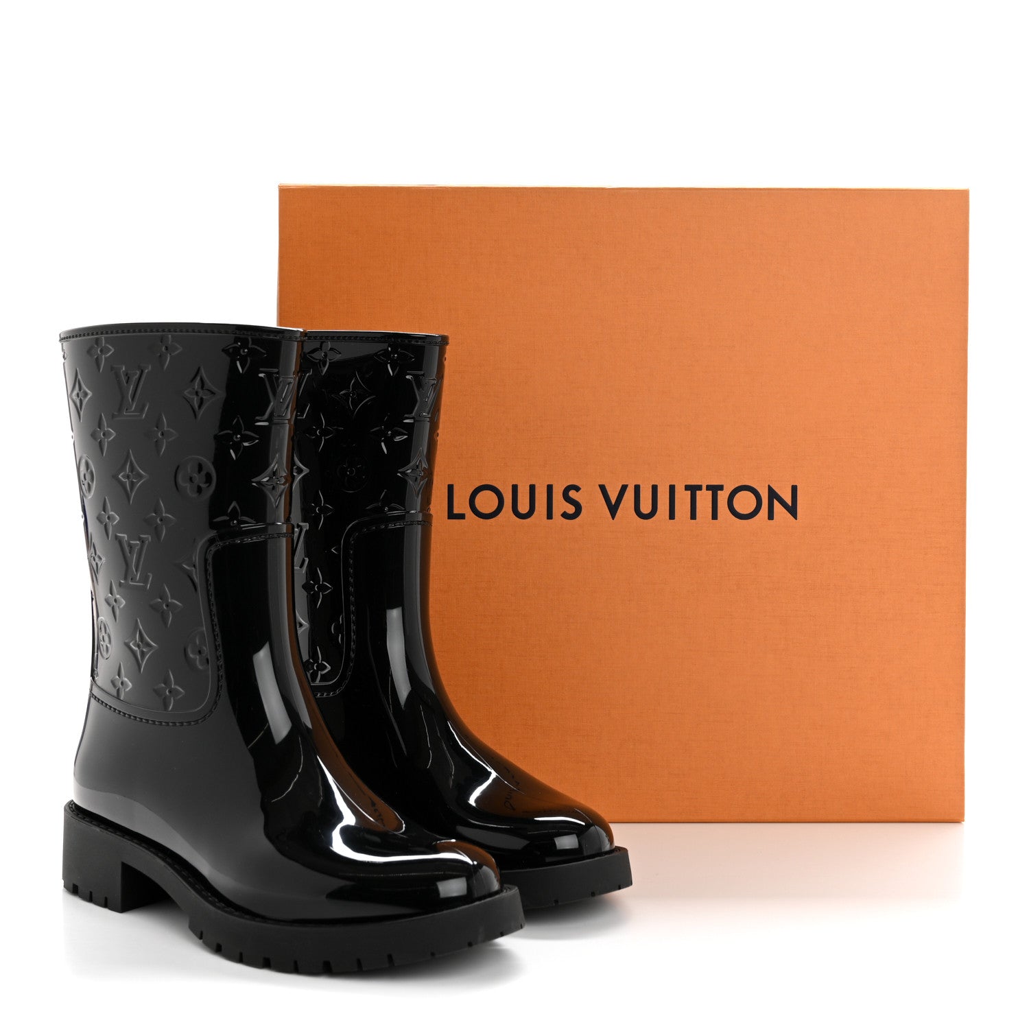 Louis Vuitton Rubber Embossed Monogram Drops Flat Half Boots 38 Black 9 of 9