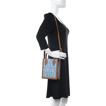 Versace Denim Calfskin Allover Crossbody Bag Blue 2 of 9