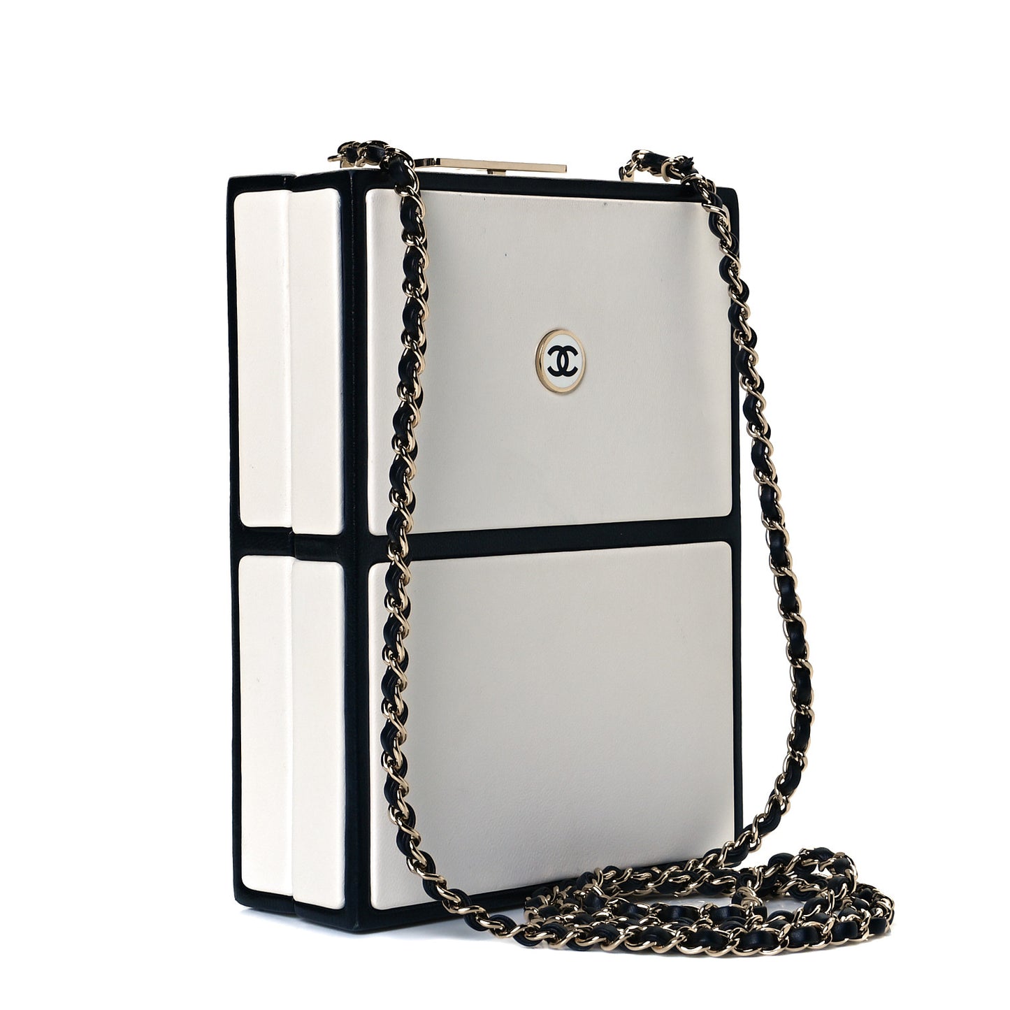 Lambskin No. 5 Perfume Box Evening Clutch White Black