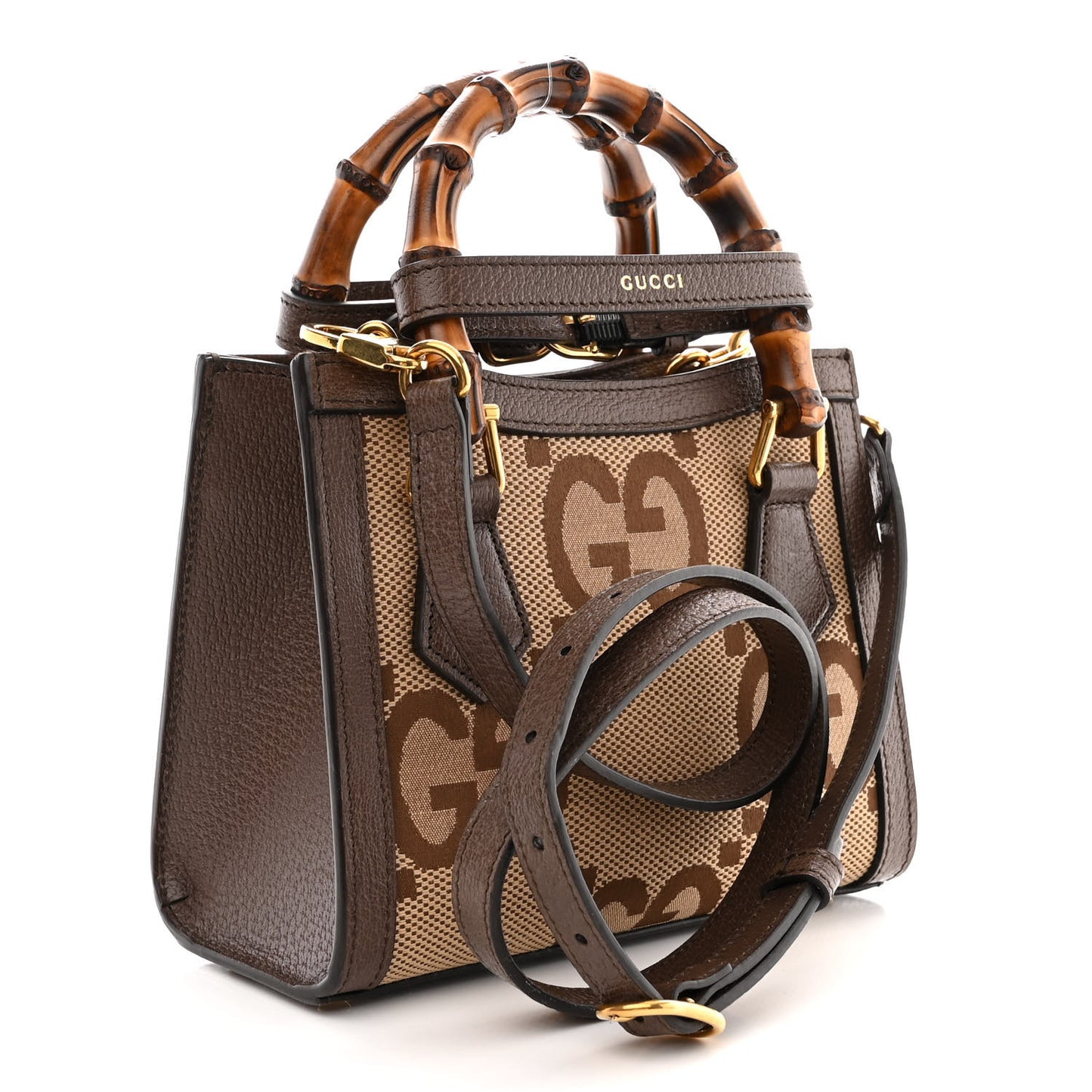 Monogram Jumbo GG Textured Dollar Calfskin Mini Diana Tote Bag Camel Ebony New Acero