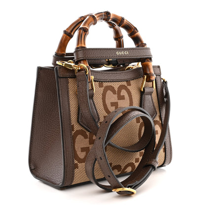 Gucci Monogram Jumbo GG Textured Dollar Calfskin Mini Diana Tote Bag Camel Ebony New Acero 3 of 15