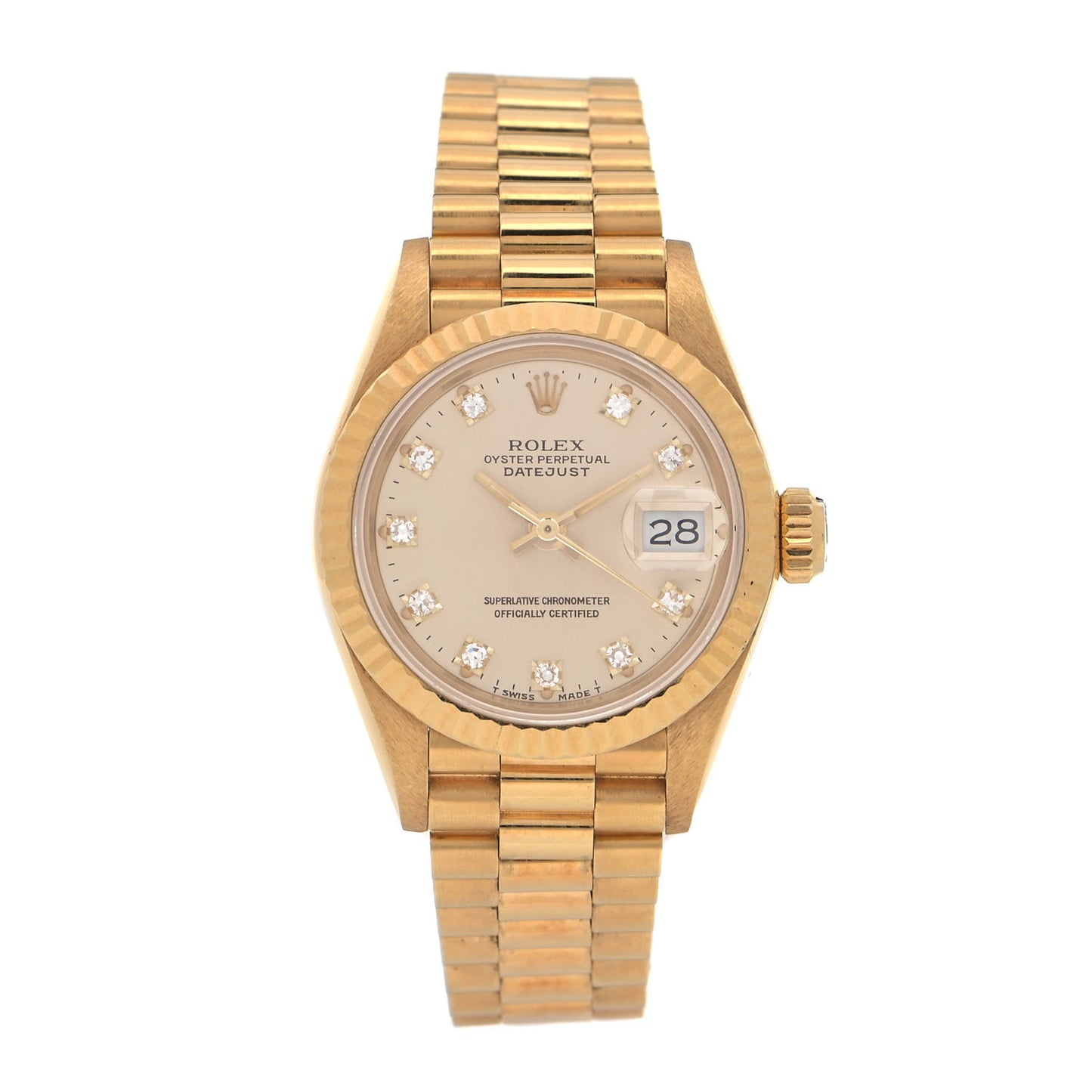 18K Yellow Gold Diamond 26mm Datejust President Watch Champagne 69178
