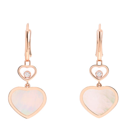 Chopard 18K Rose Gold Diamond Mother of Pearl Floating Happy Diamonds Hearts Earrings 1 of 6