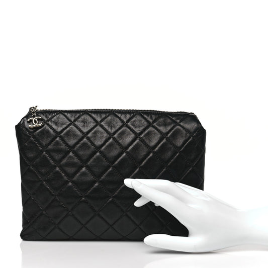 Lambskin Quilted Cosmetic Case Black