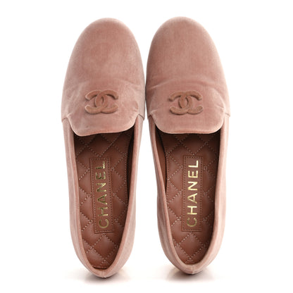 Chanel Velvet CC Moccasin Loafers 37 Light Pink 2 of 10