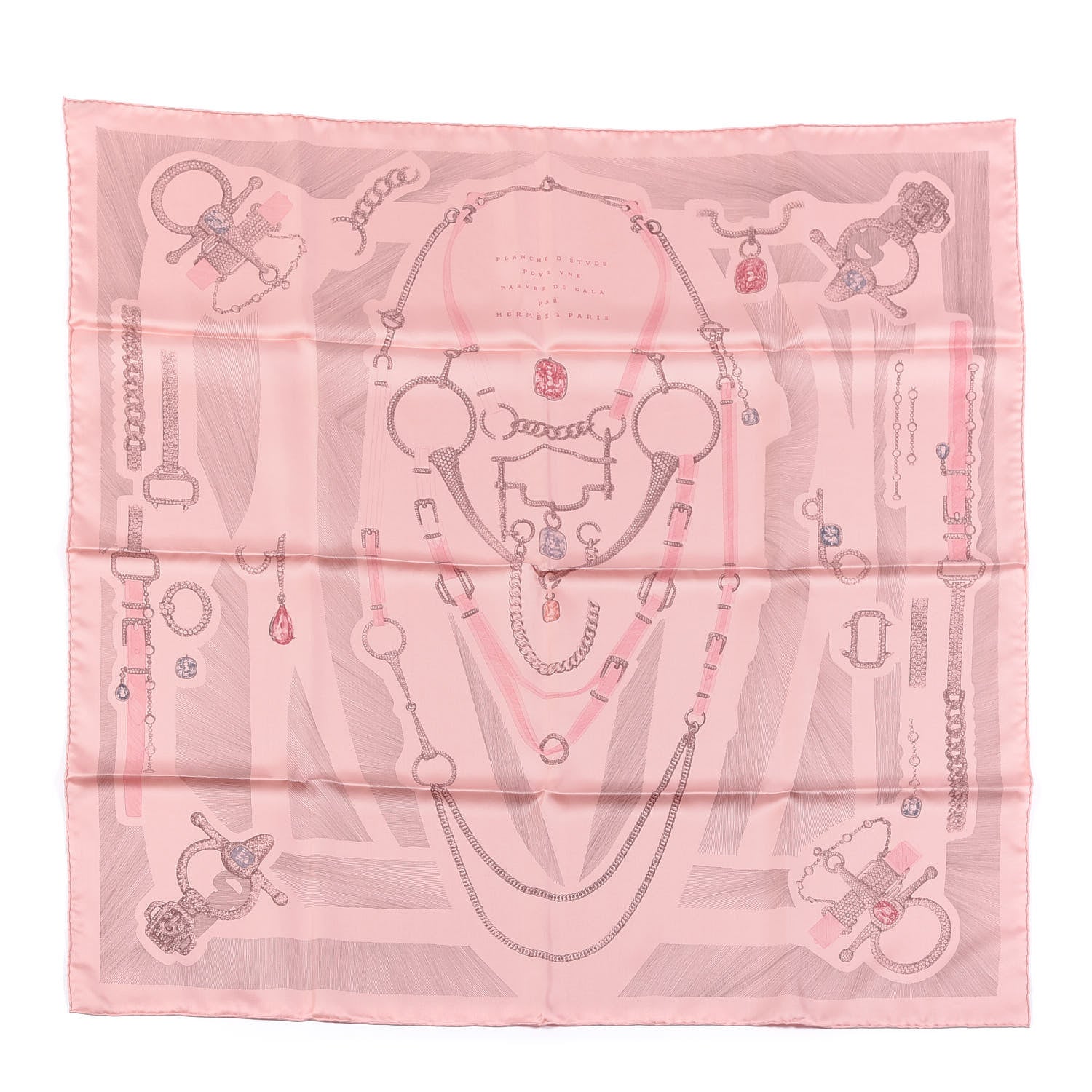 Hermes Silk Our Line Etude Pour Une Parure De Gala Scarf 90 Rose Ballerine Taupe Framboise 1 of 3