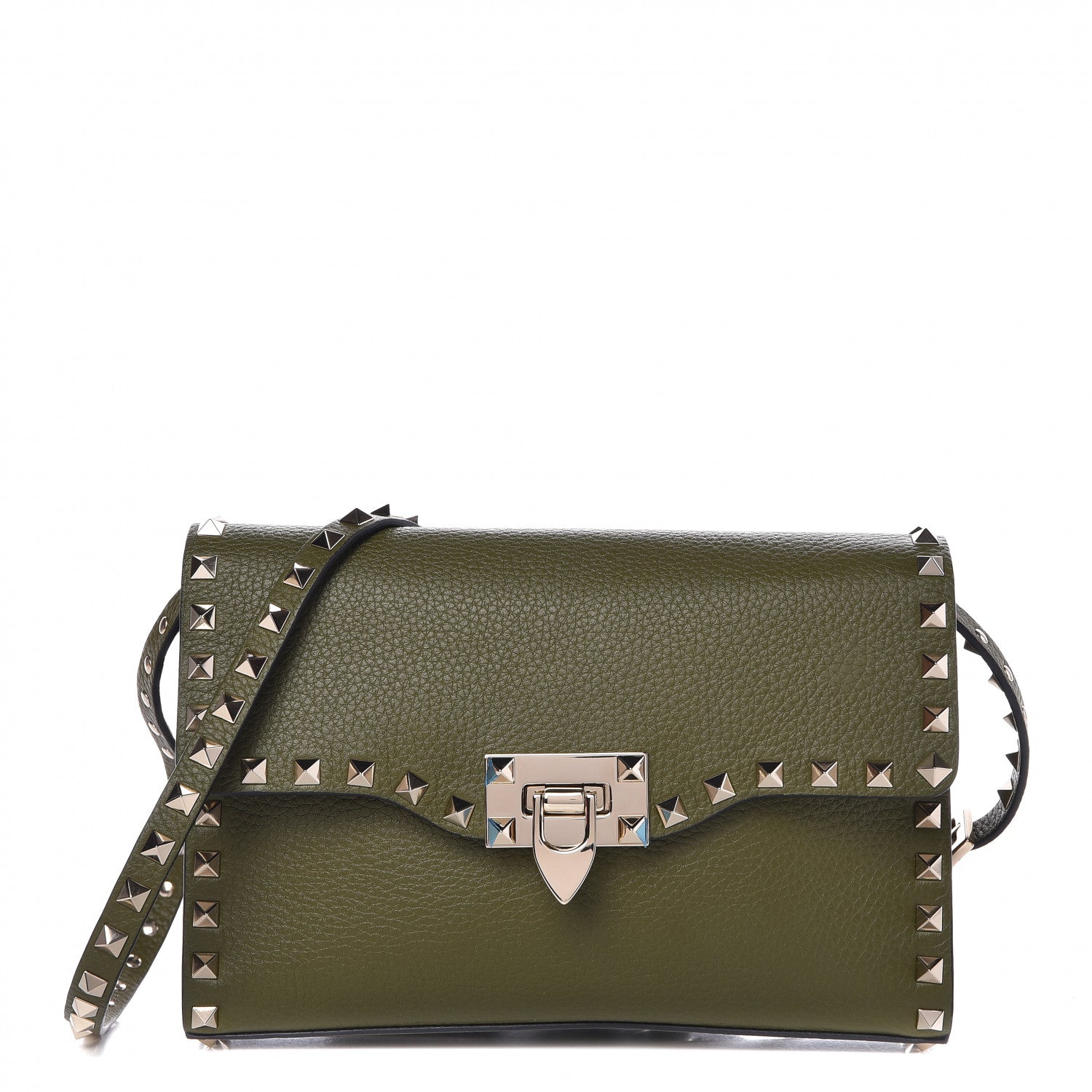 Valentino Garavani Pebbled Calfskin Medium Rockstud Flip Lock Crossbody Bag Army Green 1 of 7