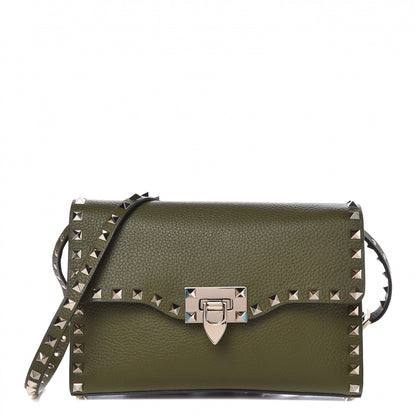 Valentino Garavani Pebbled Calfskin Medium Rockstud Flip Lock Crossbody Bag Army Green 1 of 7
