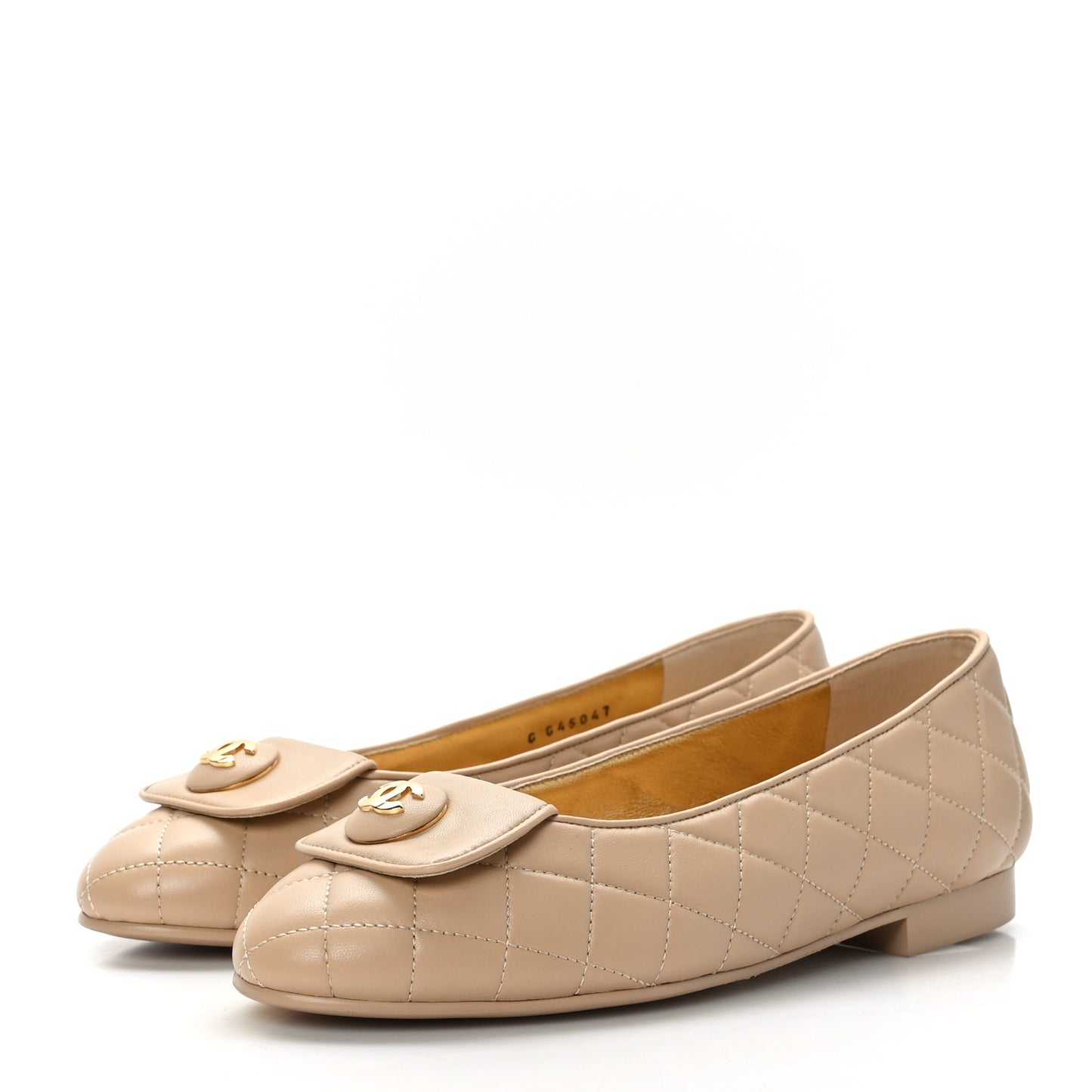 Lambskin Quilted CC Ballerina Flats 37 Light Beige