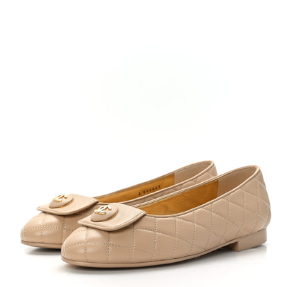 Chanel Lambskin Quilted CC Ballerina Flats 37 Light Beige 3 of 8