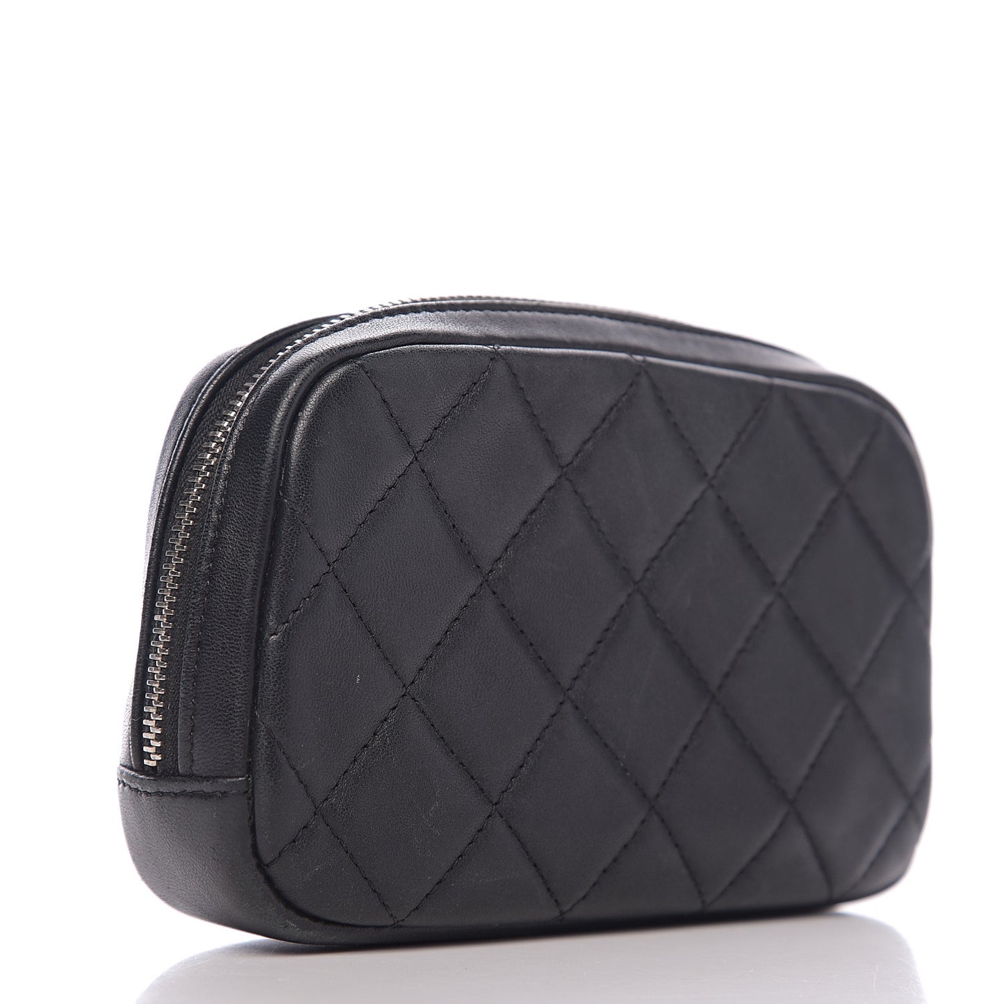 Lambskin Quilted Small Curvy Pouch Cosmetic Case Black