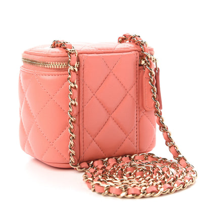 Chanel Lambskin Quilted Mini Vanity Case With Chain Coral 3 of 11