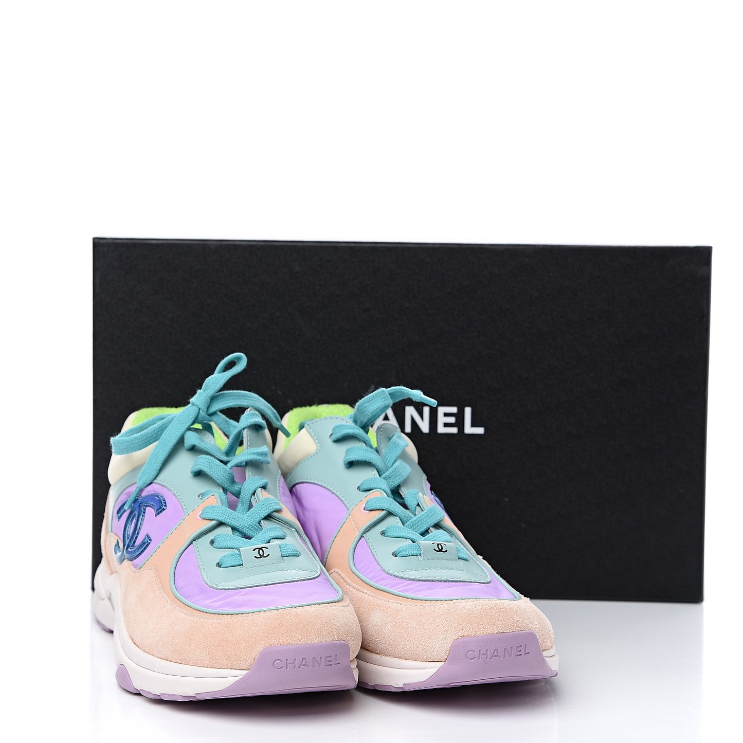 Nylon Lambskin Suede Calfskin CC Sneakers 40.5 Green Purple Pink