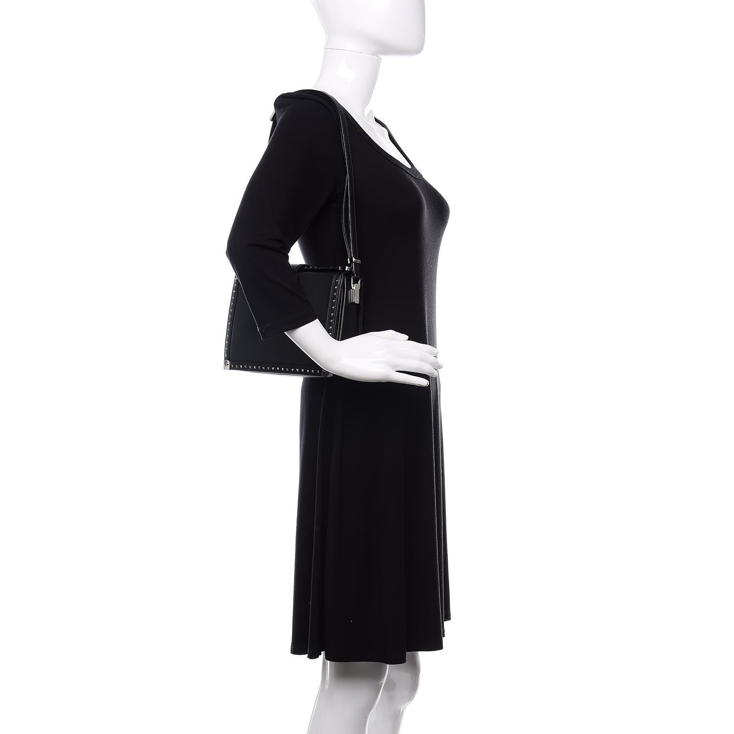 MCM Calfskin Studded Outline Shoulder Bag Black 2 of 9